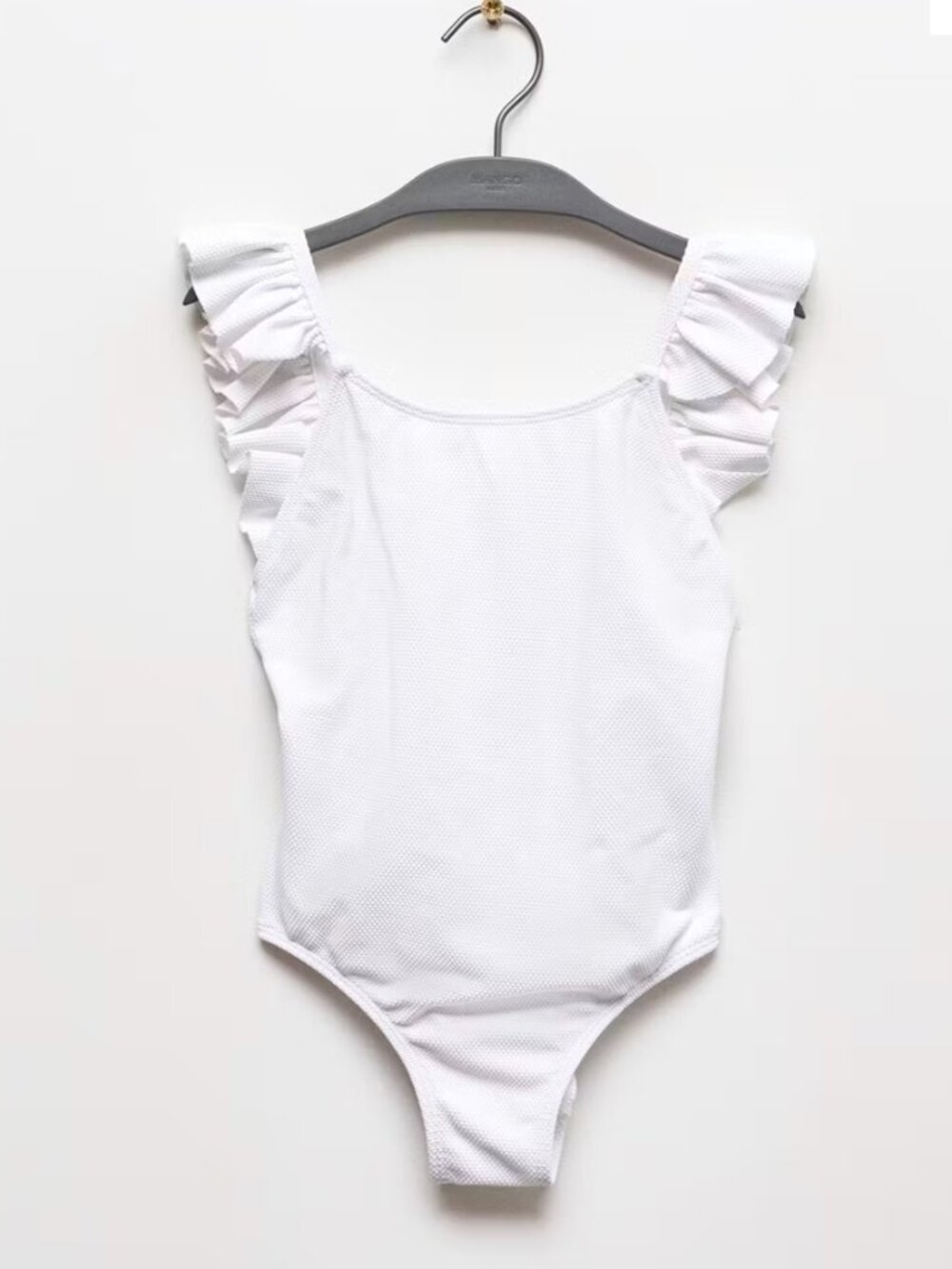 White one piece ruffle strap swimsuit Girls Sz 11/12